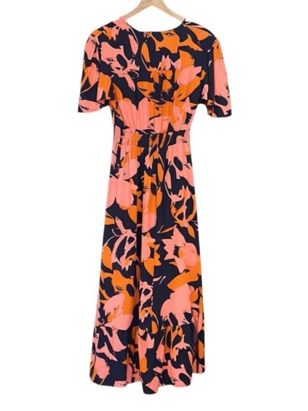 Abel The Label Clare Combo Maxi Dress Flutter Sleeve Smocked Pleated Small - Picture 3 of 10